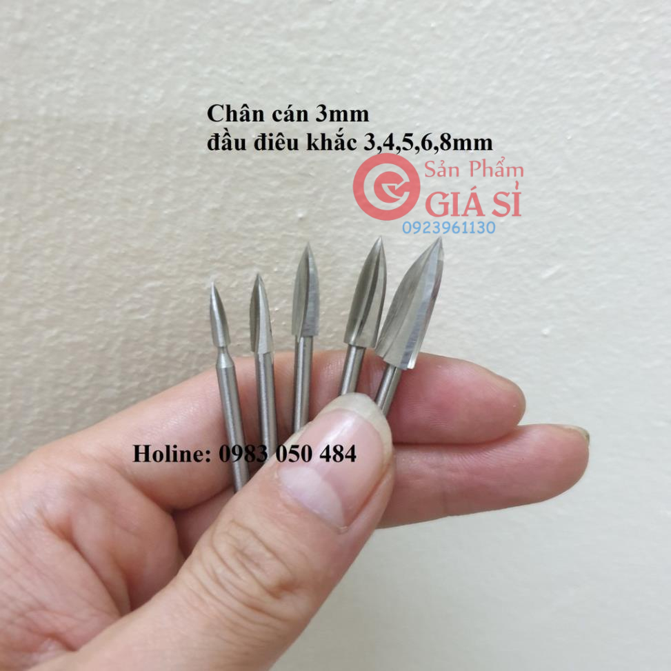 bộ 5 Mũi mài khắc phay khoét gỗ mũi điêu khắc gỗ 3 cạnh cán 3mm ❤️freeship❤️