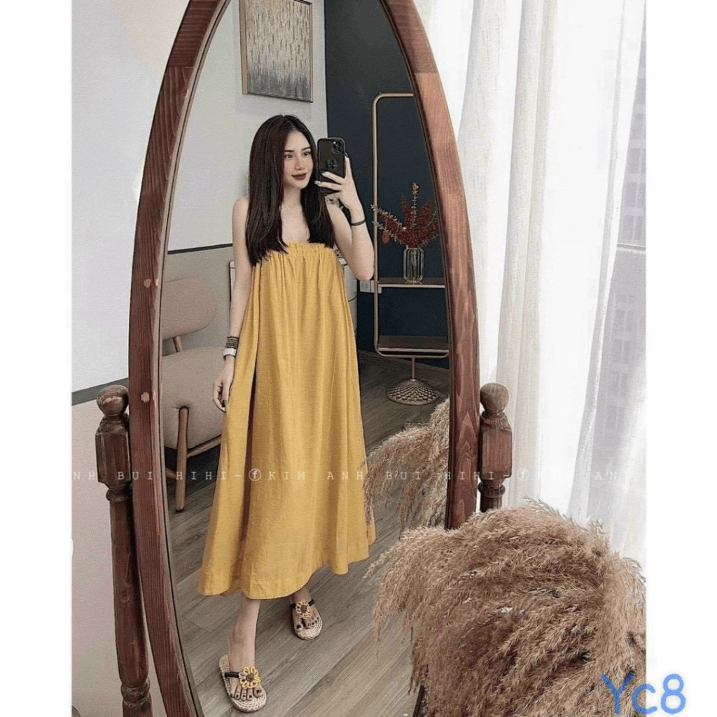 (FREE SHIP) ĐẦM SUÔNG VẢI THÔ NẾN 2 DÂY BẦU BÍ BON CHEN CHANH SẢ CỰC HOT6 PU VALENTINNA