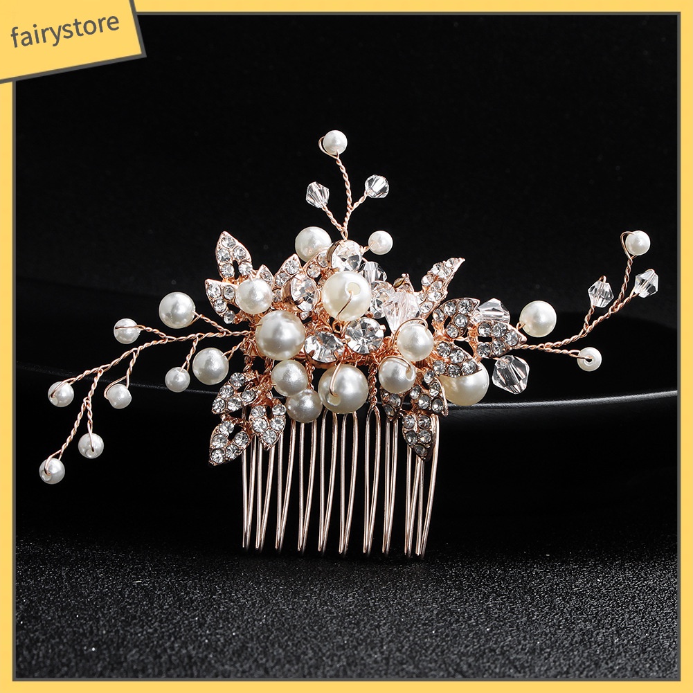 Trâm Cài Tóc Hình Nhánh Cây Đính Đá &amp; Ngọc Trai Giả Phong Cách Vintage