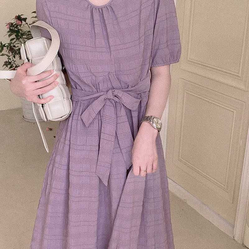 Đầm Do Dower chữ A nhăn ôm eo buộc dây kiểu Pháp tiểu thư