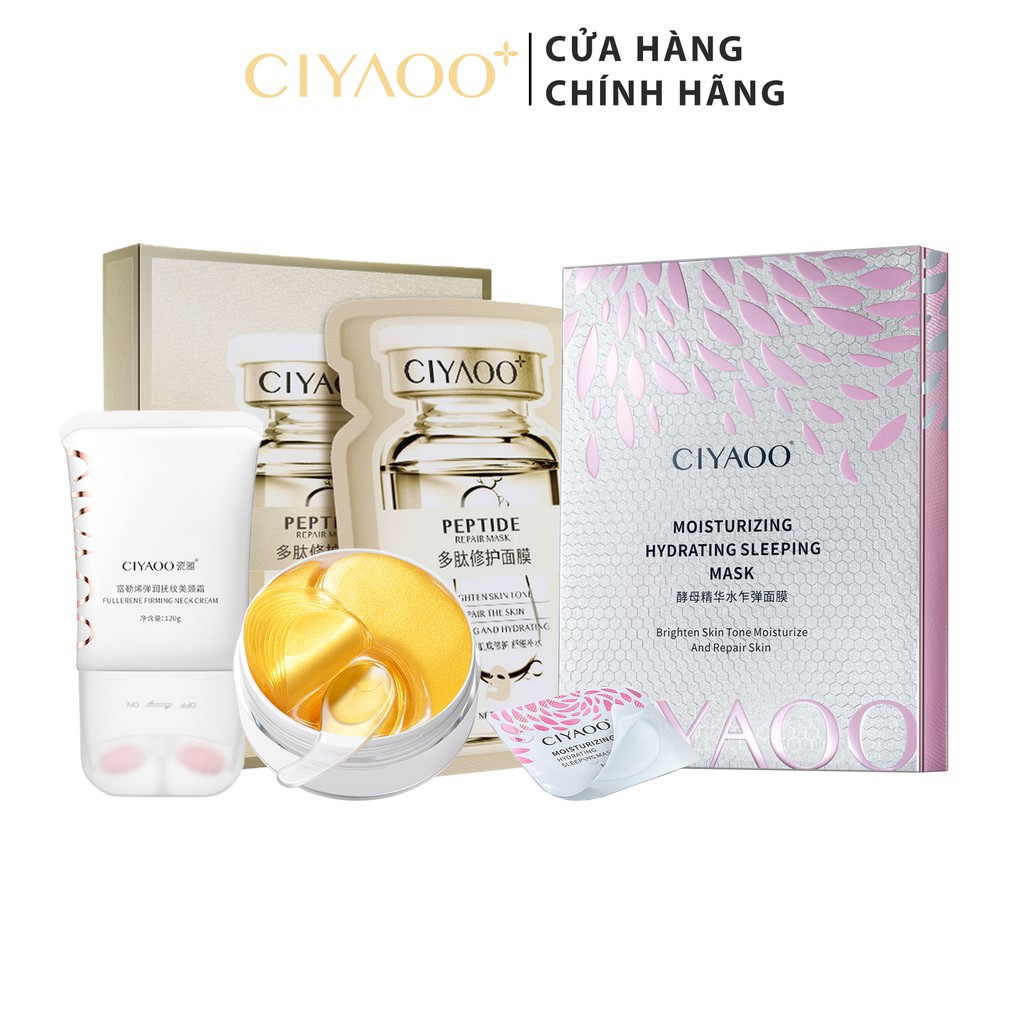 Combo Mặt Nạ &amp; Kem Dưỡng Da Cổ I Dưỡng Trắng Da – Chống Lão Hóa Toàn Diện CIYAOO 125ml + 125ml + 35g + 120g