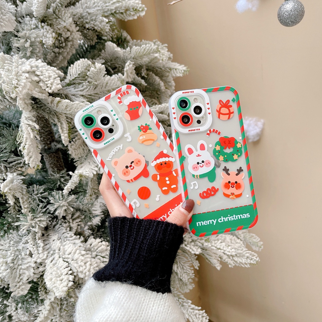 🥰🥰 Ốp lưng điện thoại Giáng sinh bảo vệ ống kính camera iphone 12 13 Giáng sinh hoạt hình dễ thương Ốp lưng bảo vệ iPhone 11 phù hợp với iPhone X XS XR XSMax 11 Pro Max 12Pro 12ProMax 13Pro 13 Pro Max Ốp bảo vệ chống sốc trong suốt