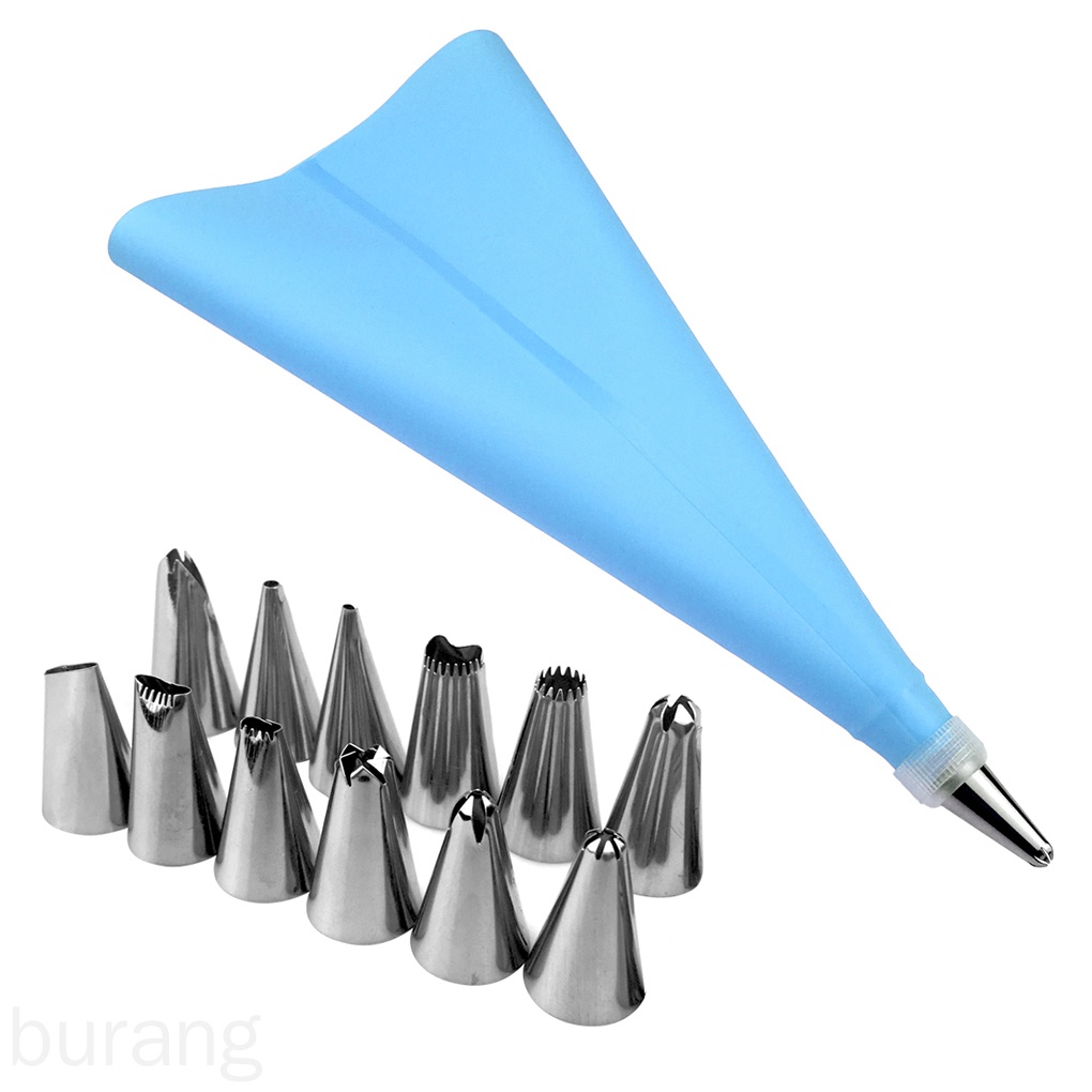Set 14 Dụng Cụ Trang Trí Bánh Gồm 12 Đầu Bắt Bông Kem Bằng Thép Không Gỉ