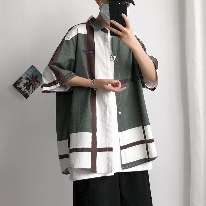 áo sơ mi kẻ sọc mỏng phong cách Hàn Quốc ngắn tay rộng rãi khoác phù hợp với tất cả các loại ngoài