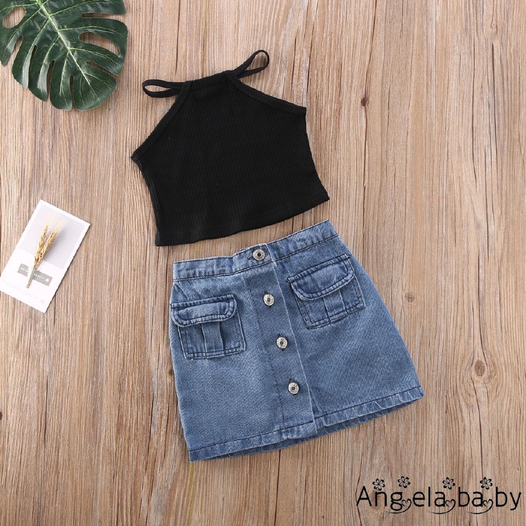 Set Áo Sát Nách+Chân Váy Denim Cho Bé Gái Từ 1-6 Tuổi