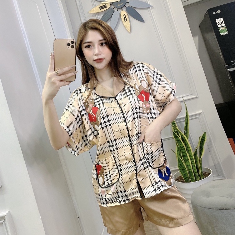 Pijama cánh dơi lụa ngắn tay , đồ bộ mặc nhà nữ cộc đùi chất vải đẹp thiết kế mango sang trọng