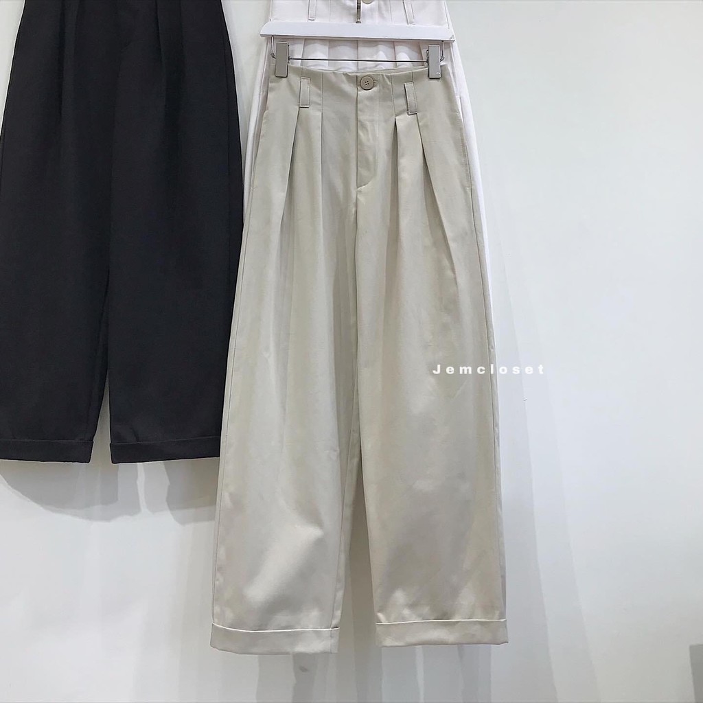Quần Kaki Nữ Ống Rộng JEMCLOSET Cạp Cao Quần Baggy Nữ SPEA Chất Kaki Dày Phong Cách Công Sở Lên Form Siêu Tôn Dáng 2734