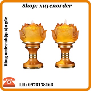 Đèn led Pha lê hoa sen trang trí bàn thờ dùng pin /giá bán 1 cây đèn kèm ảnh thật(hàng ORDER)