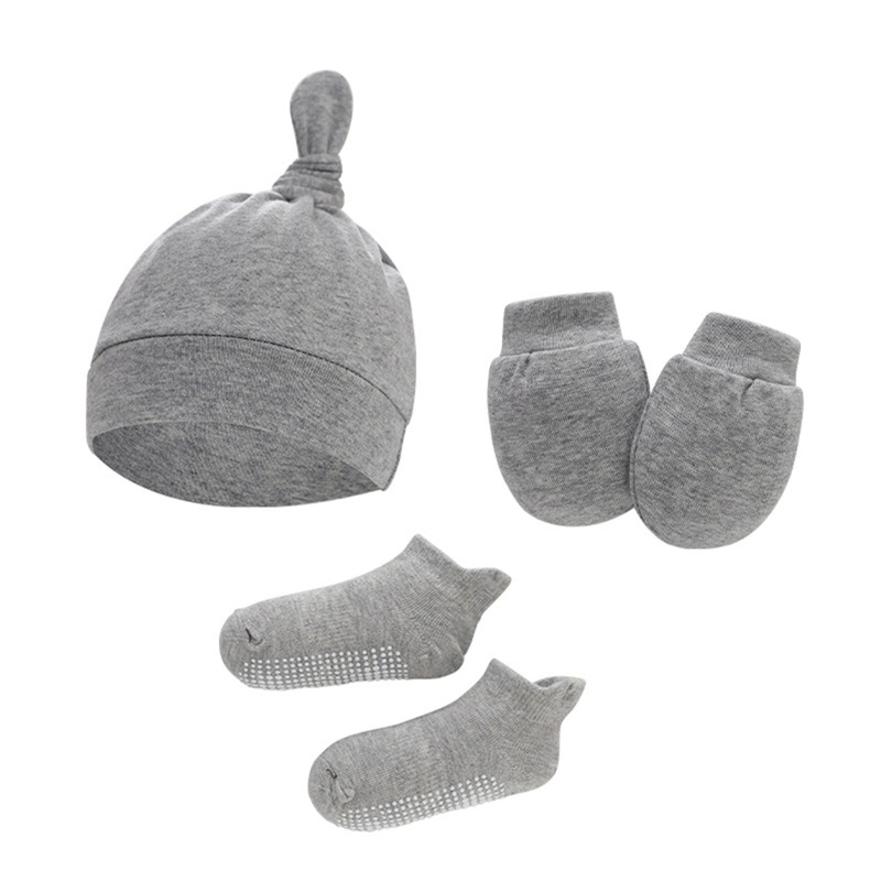 1 Bộ Găng Tay / Mũ / Giày Chống Trầy Xước Bằng Vải Cotton Mềm Mại Dành Cho Em Bé
