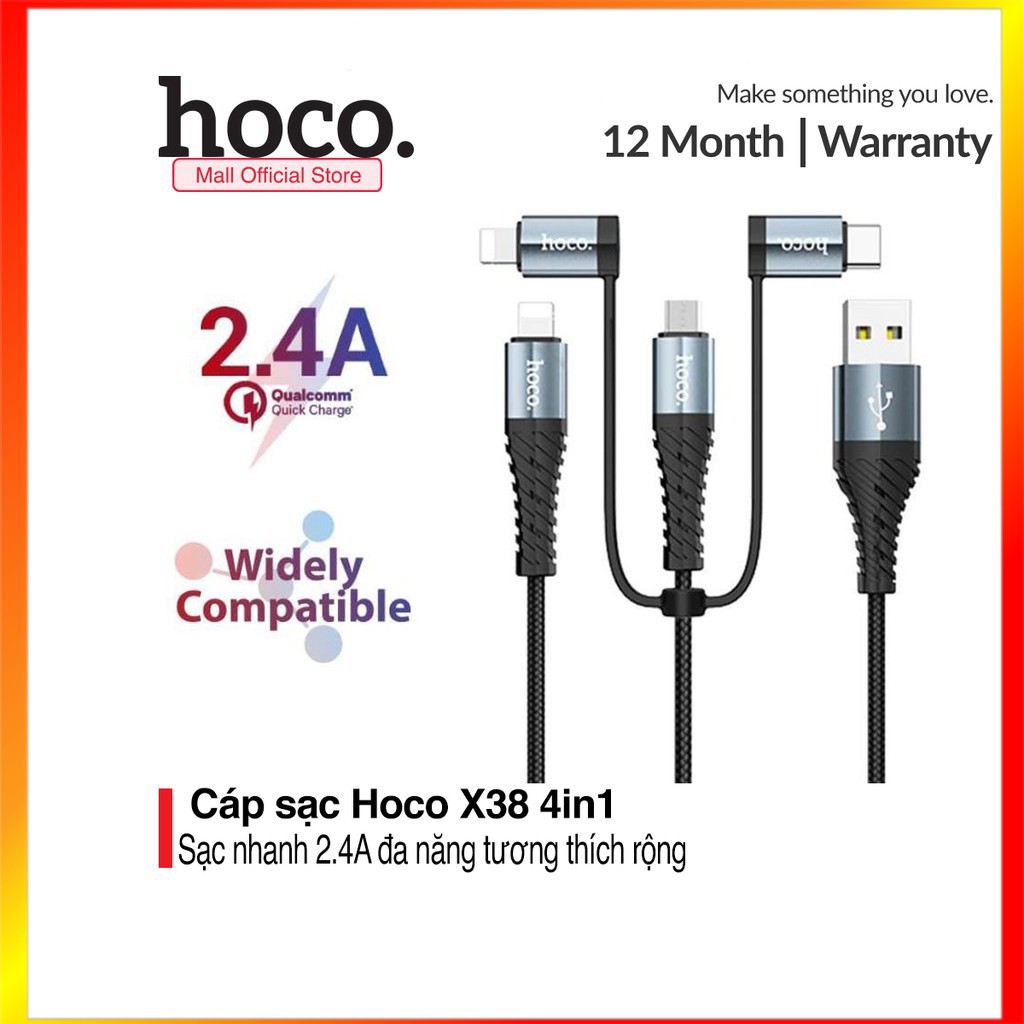 Cáp sạc nhanh và truyền dữ liệu tốc độ cao Type C Hoco X38 sạc nhanh 3.0A MAX đa năng 4 trong 1 Dài 1m - MrPhukien