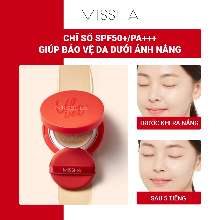 [Mã COSDEP -8% ĐH250k]Phấn Nước Mỏng Mịn, Che Phủ Tốt, Lâu Trôi Missha Velvet Finish SPF50+ PA+++ 15g New Version | BigBuy360 - bigbuy360.vn