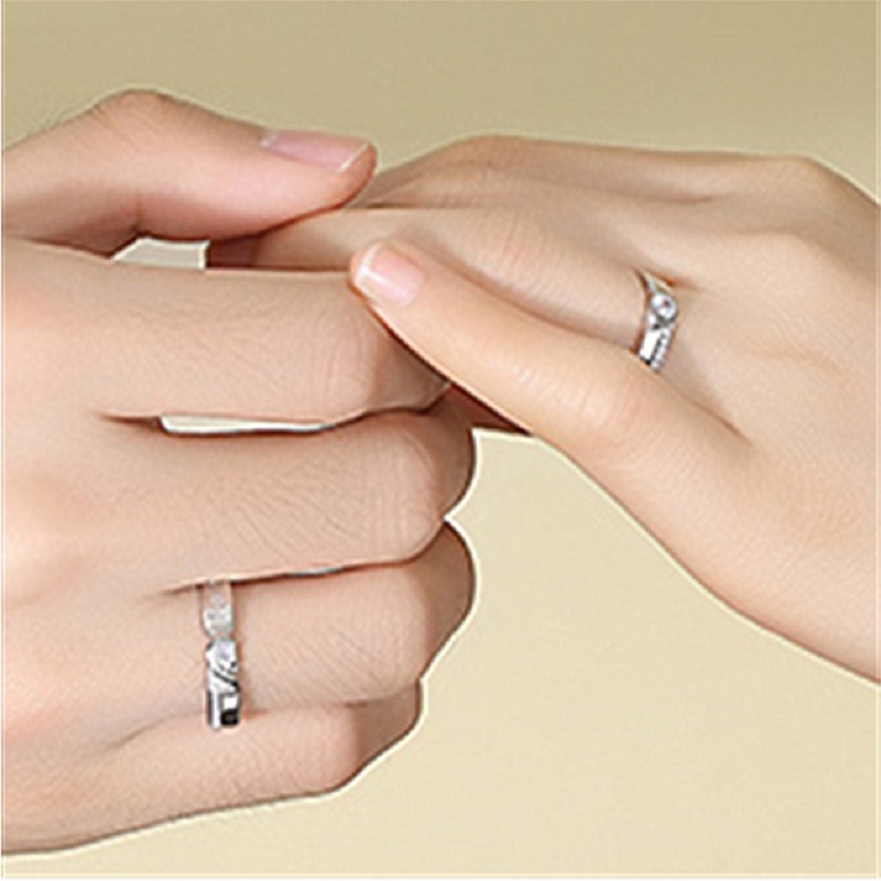 Set 2 Nhẫn Đính Đá Zircon Hình Trái Tim Cho Cặp Đôi