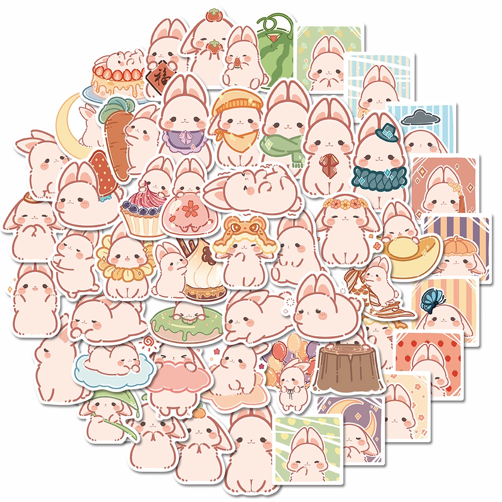 Bộ 50 Miếng Dán Trang Trí Laptop / Điện Thoại Chống Thấm Nước Hình Thỏ Dễ Thương