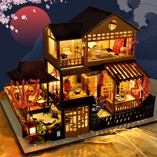 Cutebee DIY Nhà Búp Bê 3D Xếp Hình Phong Cách Nhật Bản Hoa Anh Đào Vườn Nhà Nhà Quà Tặng Handmade
