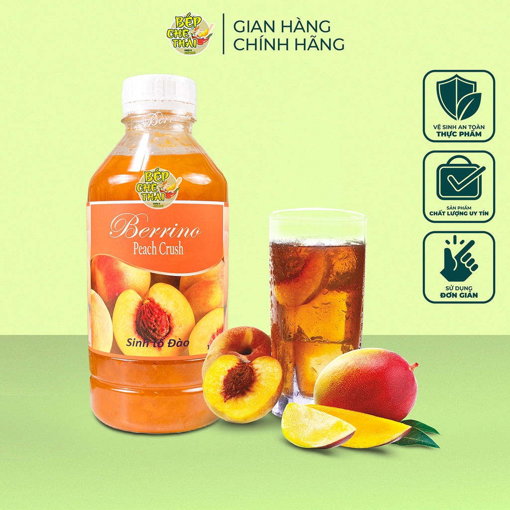 Syrup Berino Đào - Nguyên Liệu Siro Làm Trà Đào Cao Cấp - Chai 1 Lít - Bếp Chè Thái