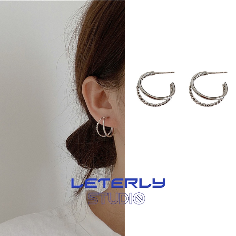 Khuyên tai hình chữ C với kim bạc S925 thời trang sành điệu cho nữ C488