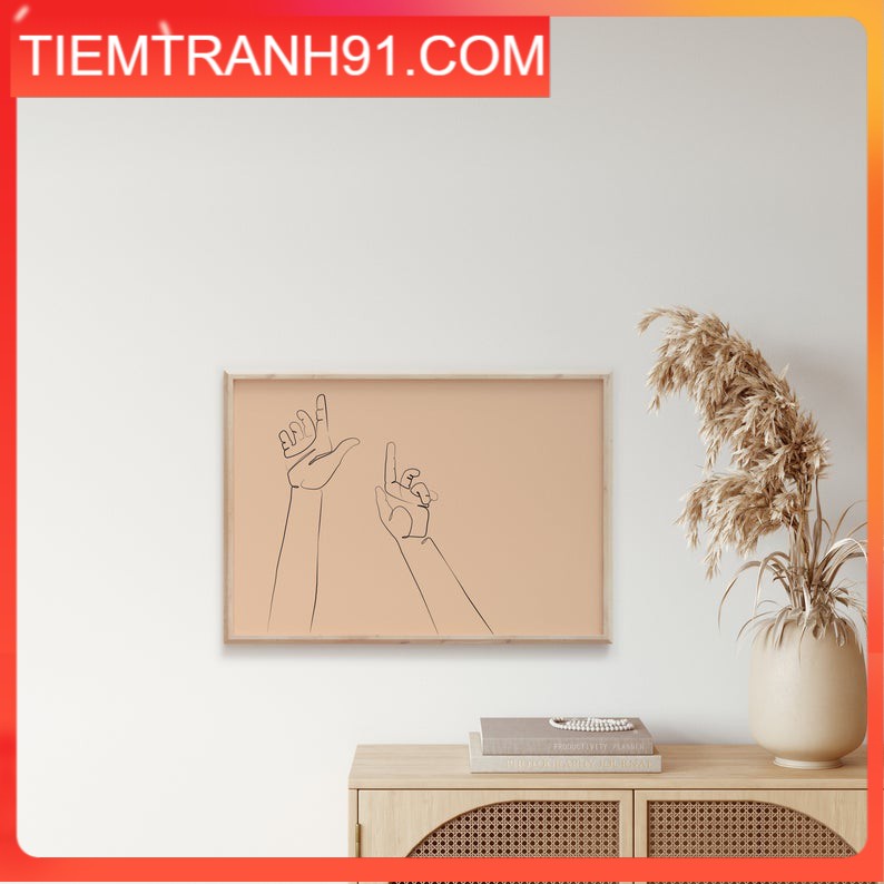 Tranh treo tường | Line art-Hand Fine Line Print, Peach Abstract Art 90 , tranh canvas giá rẻ