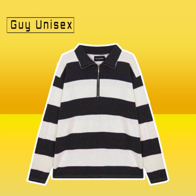 Áo sweater cổ zip phối sọc Guy Unisex