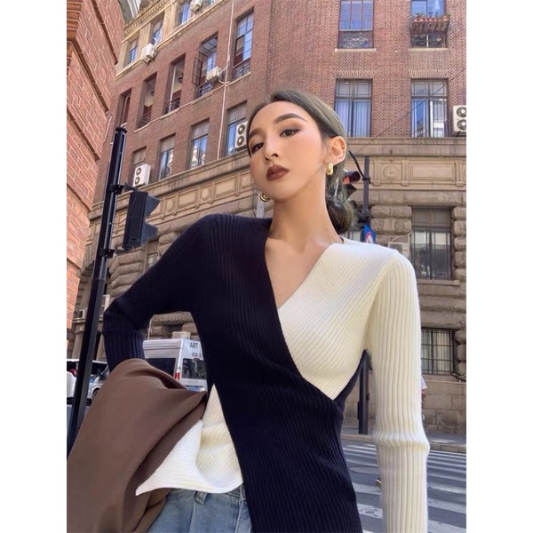 ( ADELLA ) Áo len kiểu vắt chéo hottrend ôm dáng