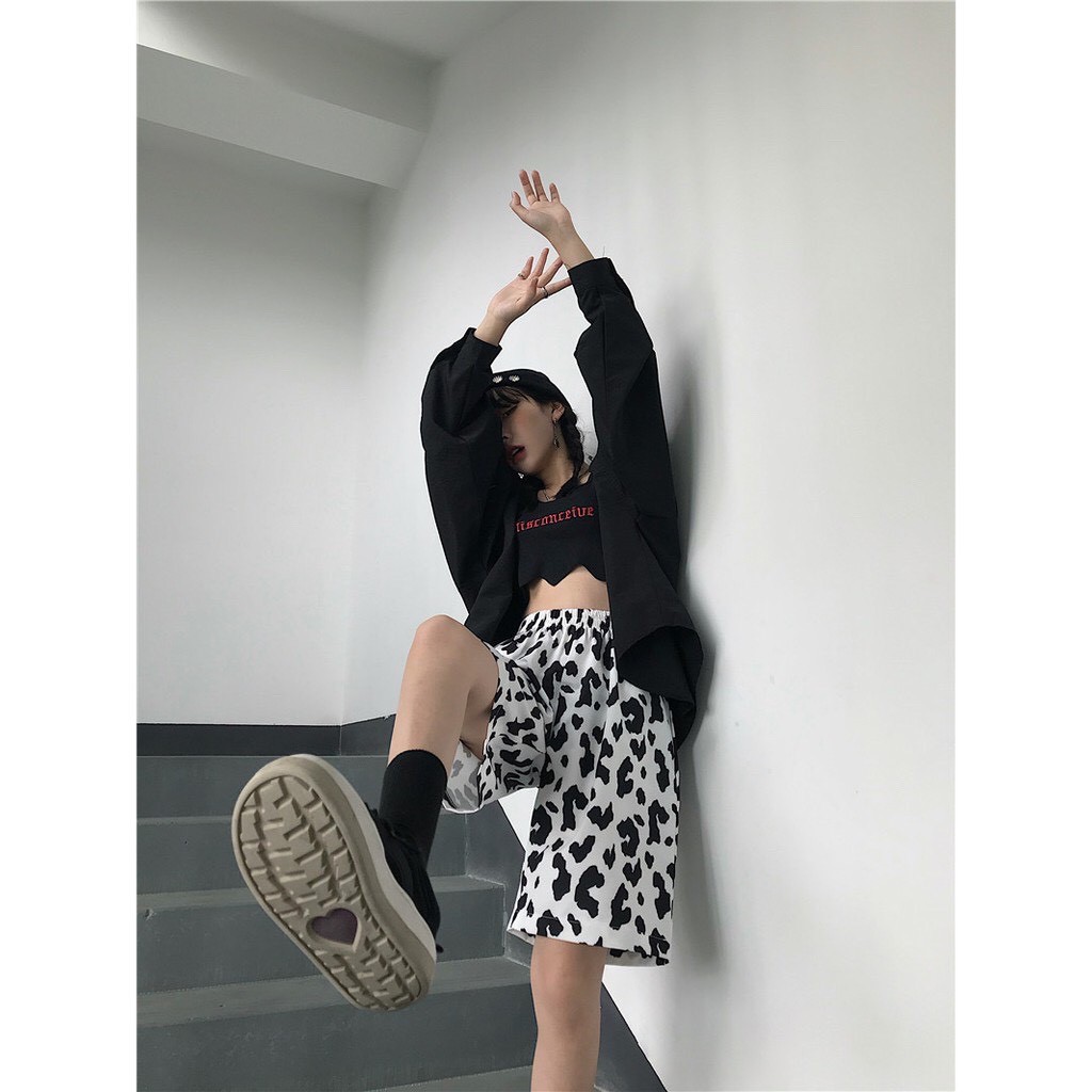 Quần shorts lửng unisex loang bò sữa có túi trẻ trung cá tính/ Quần thể thao cạp chun ống rộng thời trang nữ_ranstore | BigBuy360 - bigbuy360.vn