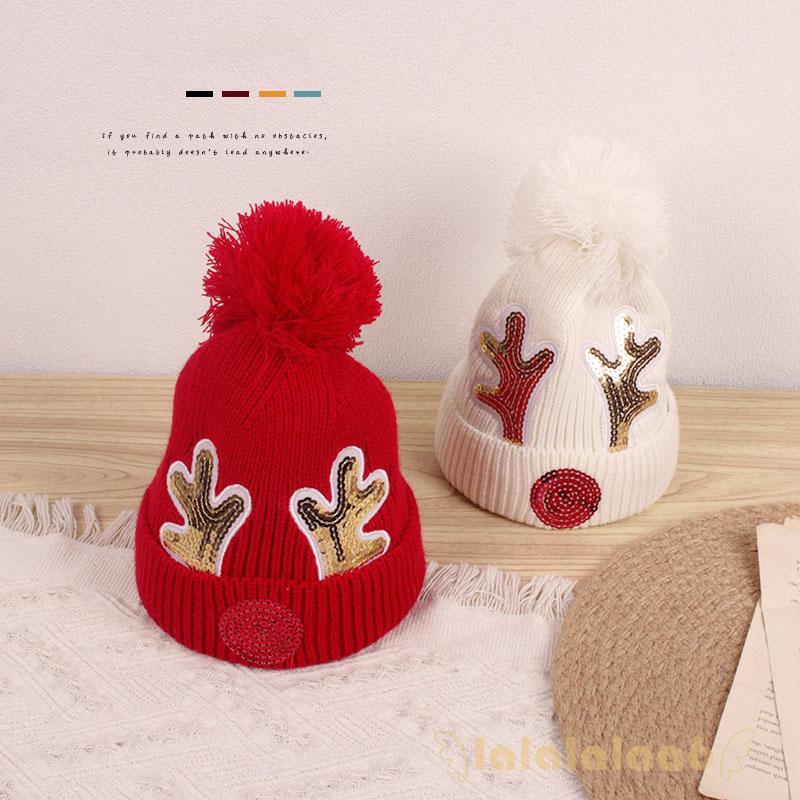 Mũ len dệt kim đính kim sa lấp lánh đen/đỏ/ trắng sữa cho bé vào mùa thu đông