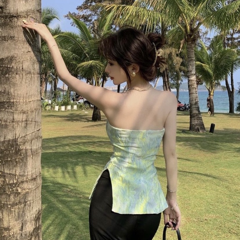 Áo Ống Xanh Xẻ Eo Chất Vải Nhăn Cực Lạ , [AdorablexBeautiful], Top Hở Lưng Thời Trang Ulzzang Hot Trend 2022 Ảnh Thật