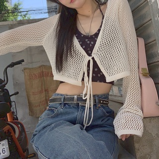 Áo croptop dệt kim mỏng cổ chữ v cột dây gợi cảm thời trang mùa hè cho nữ