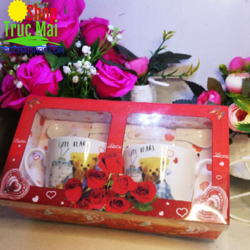 Bộ cốc đôi cao cấp quà tặng người yêu thương miễn phí gói quà tặng thiệp