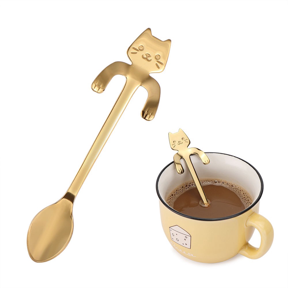 Muỗng uống cà phê mini bằng thép không gỉ đuôi trang trí hình mèo