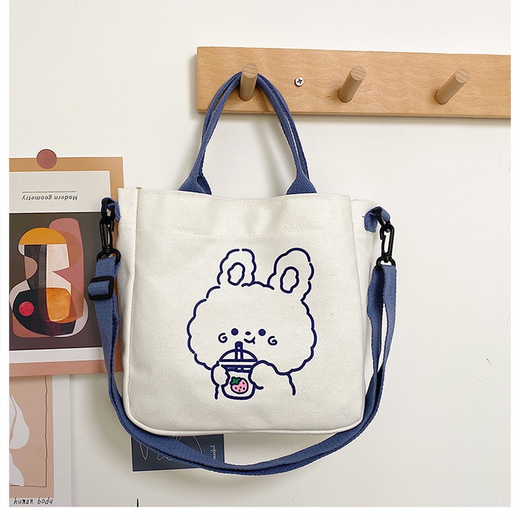 Túi xách có dây đeo vai bằng vải canvas thiết kế xinh xắn