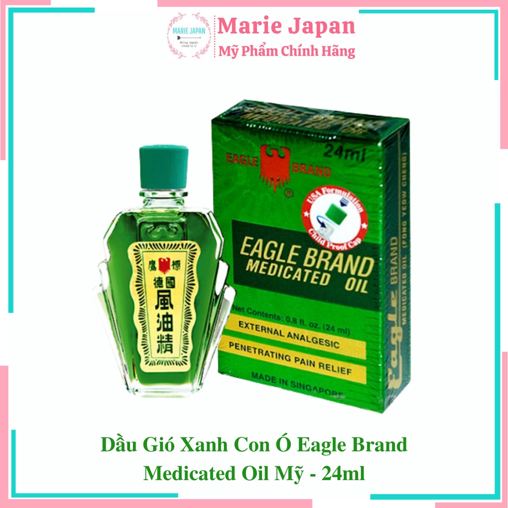 Dầu Gió Xanh Con Ó 2 Nắp Eagle Brand Medicated Oil Mỹ - 24ml