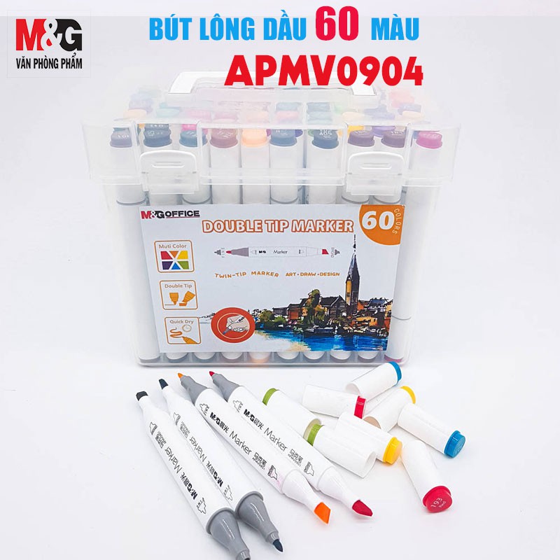 Bút Lông Dầu Màu M&amp;G APMV0902 loại 24 màu/36m/48m/60m  có 2 đầu nắp có số để phân biệt màu sắc