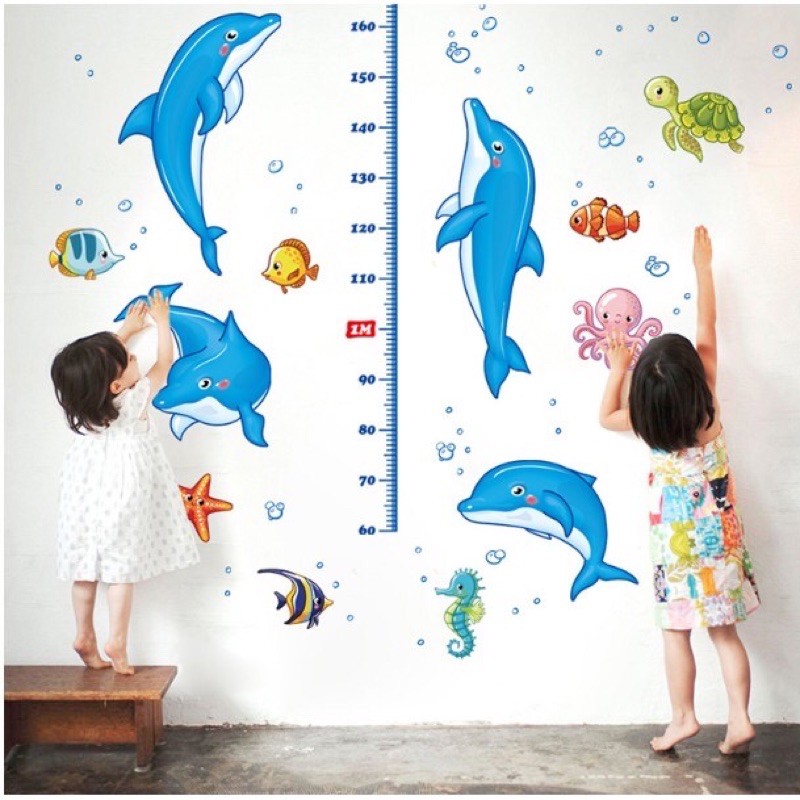 DECAL DÁN TƯỜNG  FREESHIP Decal Dán Tường Đo Chiều Cao Cá Heo