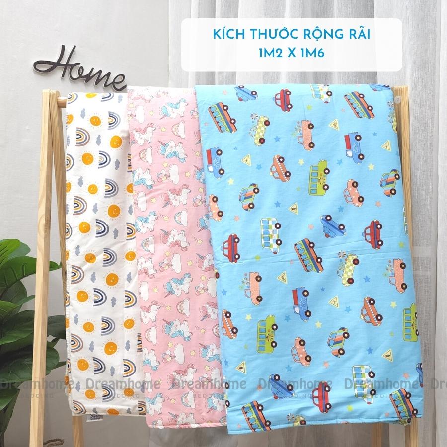 Chăn hè cho bé cotton 100% DREAMHOME lót bông tấm mỏng mát 1m2x1m5, cho trẻ em từ 2 tuổi dùng mùa hè thu, mang đi học
