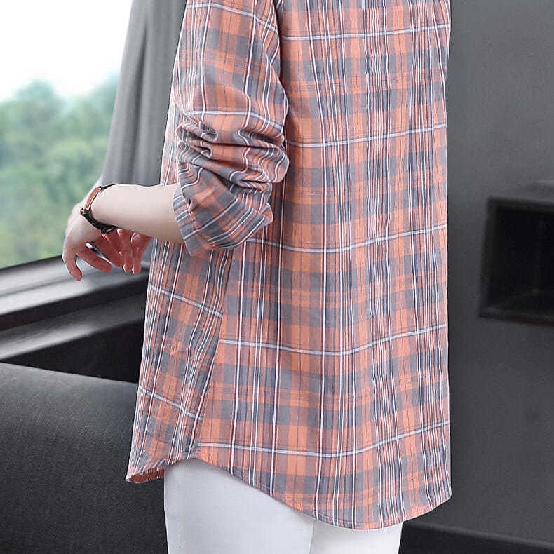 Áo Sơ Mi Caro Tay Dài Thời Trang Cho Phụ Nữ Trung Niên