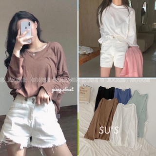 Áo thun giấy cổ rộng nữ, áo phông giấy dài tay form rộng , áo pull cotton xước dáng rộng ( ảnh thật/sẵn )