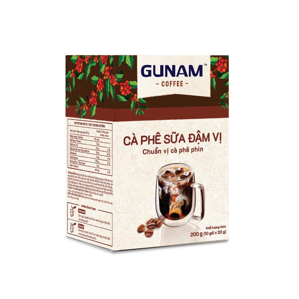 [MUA 2 TẶNG 1] Combo 2 hộp cà phê hòa tan GUNAM cà phê sữa đậm vị (hộp 10 gói x 20g)