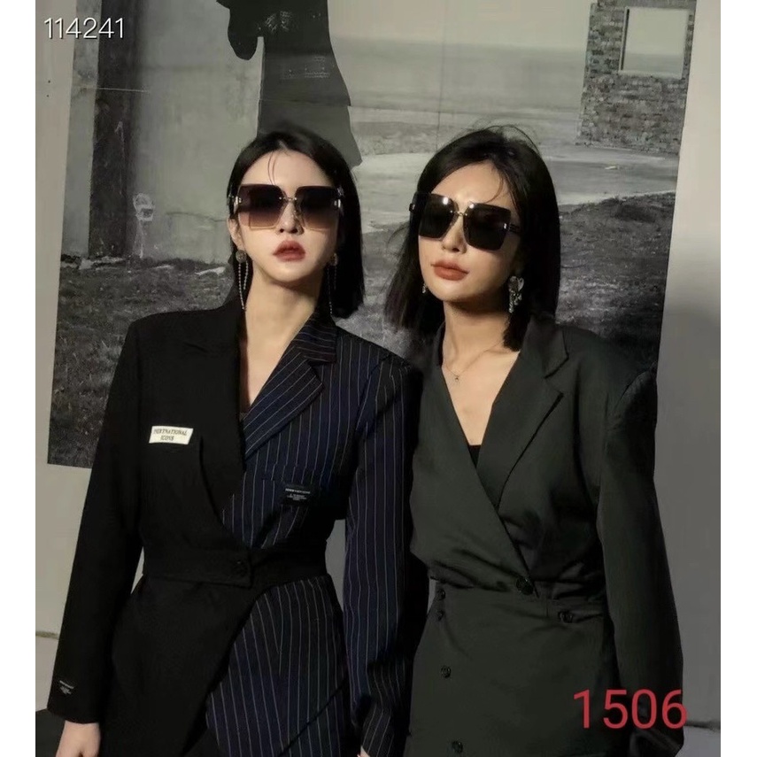 Mắt Kính Râm Mát Form Vuông Xi Ốc Viền Kim Tuyến Cao Cấp Chống Tia UV - Hata24h