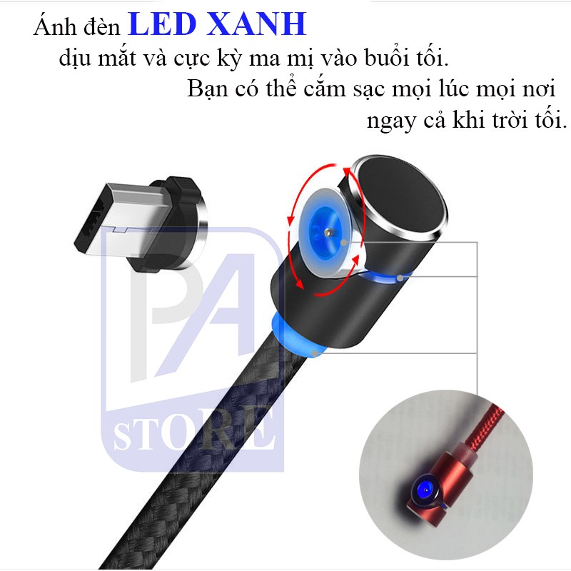 Cáp Sạc Iphone Lightning Nam châm TOPK Siêu Phong Cách, Dài 1 mét hoặc 2 mét, 90 độ Chống Vướng Tay