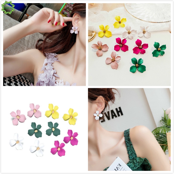 Bông Tai Hình Hoa Màu Sắc Ngọt Ngào Phong Cách Hàn Quốc