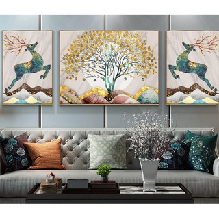 Bộ 3 Tranh Treo Tường Canvas Chủ Đề Hươu Nai May Mắn TTT-0399