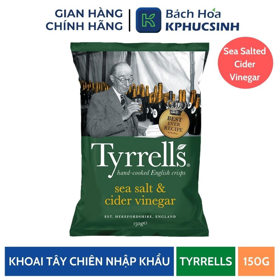 Khoai tây chiên Tyrrells  sea salted cider vinegar hand cooked crips 150g KPHUCSINH - Hàng Chính Hãng