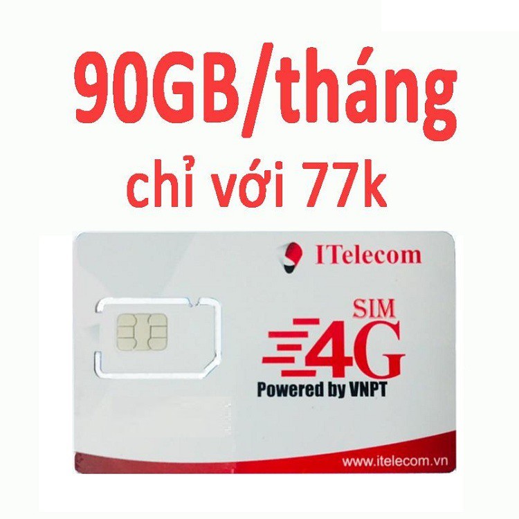 SIM 4G Data 90GB/Tháng, Gọi Miễn Phí nội mạng, ITelecom  iTel May77 (dùng sóng của vinaphone).