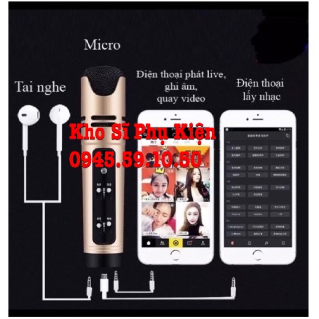 Micro C16 Livestream, Hát Karaoke Tích Hợp Soundcard - Loại 1, Chữ tiếng Anh, 6 Chế Độ Âm Thanh