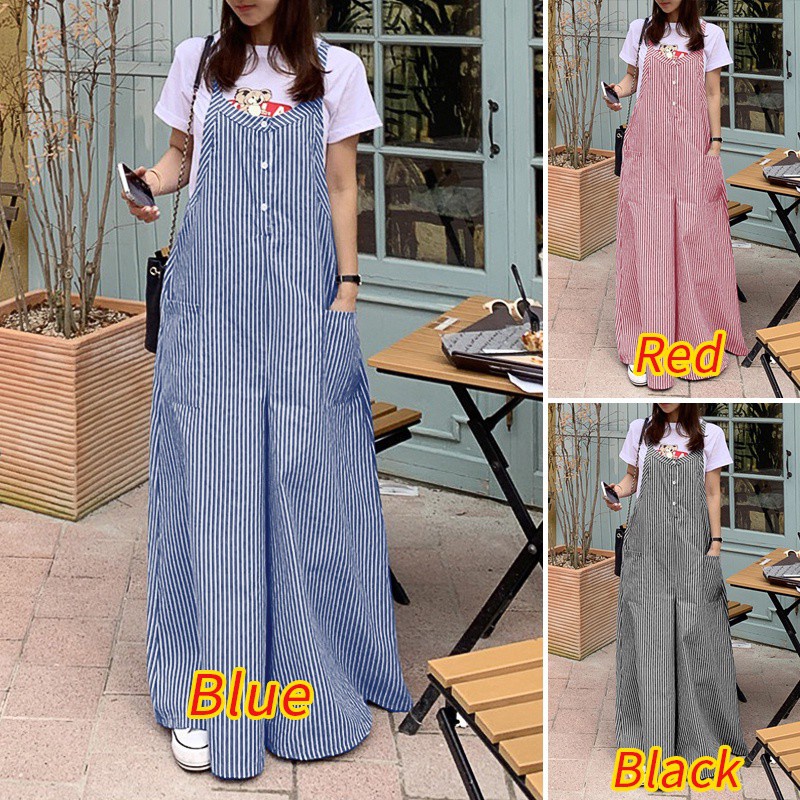 Jumpsuit ZANZEA ống rộng in họa tiết kẻ sọc thời trang sang trọng cho nữ