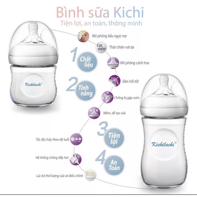 Bình sữa cổ rộng kichi Natural 125ml/260ml