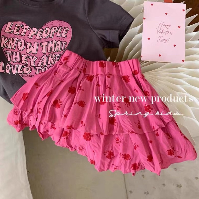 Set Áo Thun Ngắn Tay + Chân Váy Cotton Màu Sắc Tương Phản Thời Trang Mùa Hè Cho Bé Gái