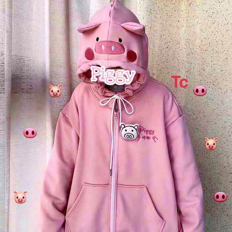 ÁO hoodie thêu hình heo cute chất nỉ tàu