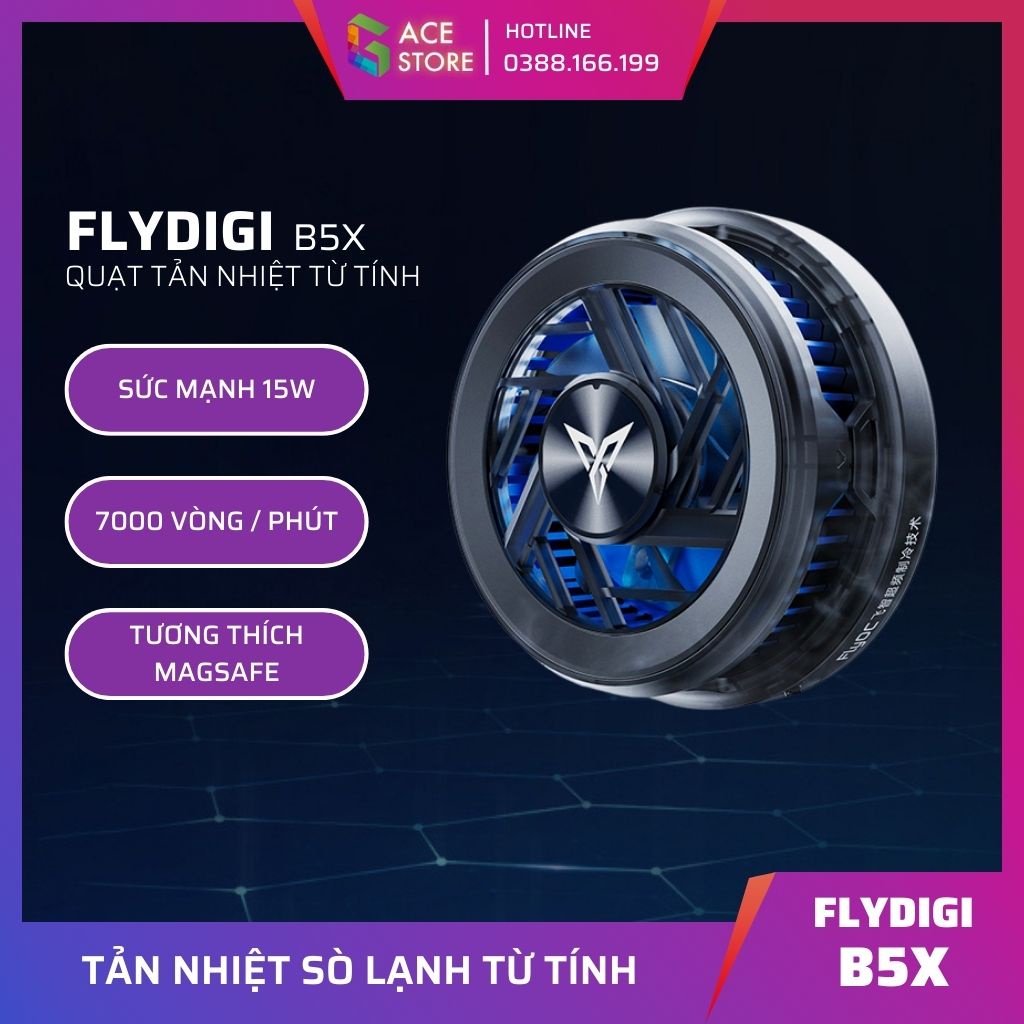 Flydigi B5X | Quạt tản nhiệt sò lạnh từ tính dành cho điện thoại và máy tính bảng ipad