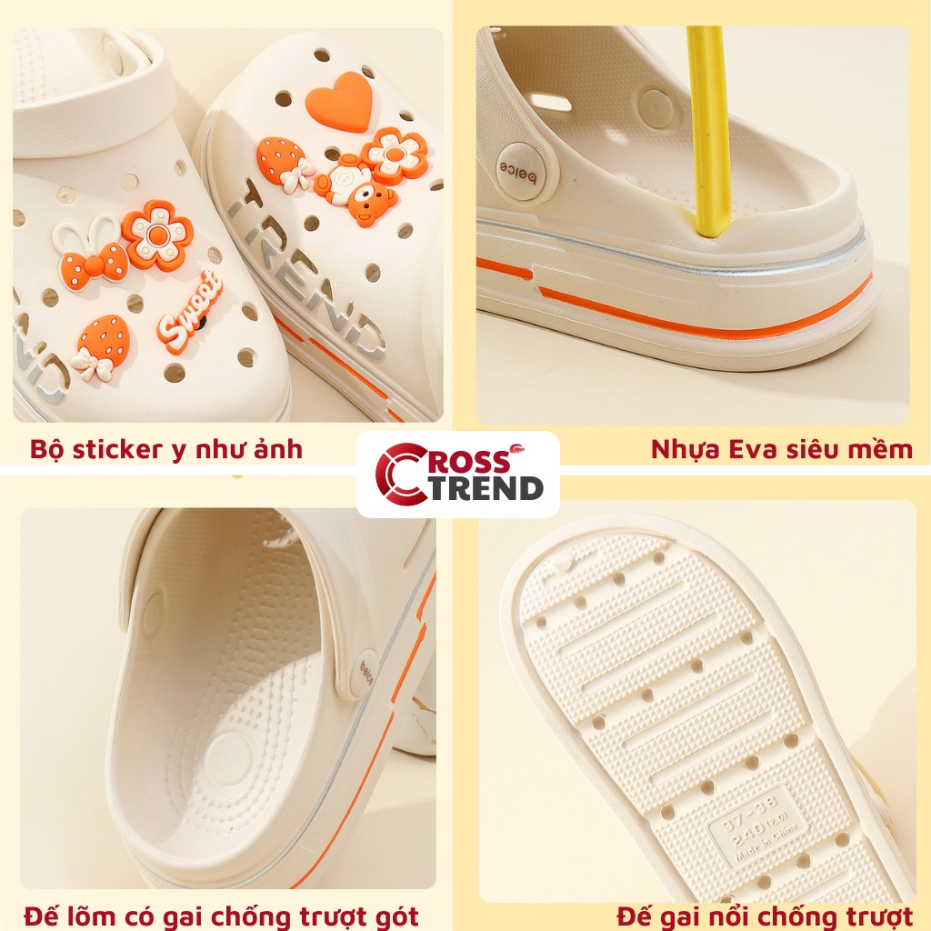 Dép cross, Dép crocs nữ Beice Hàn Quốc siêu mềm mang êm chân tặng kèm 8 sticker charm 2D CROSS TREND